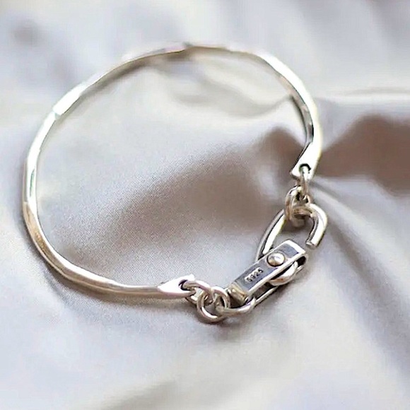 Sterling Silver Safety Pin Clip Bangle Bracelet - Picture 7 of 8